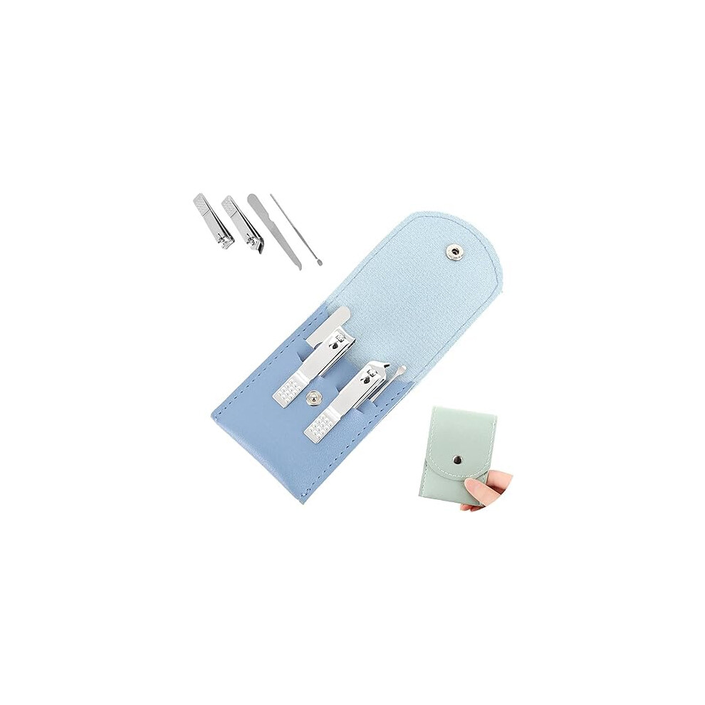 Blue Stainless Steel Nail Clipper Set for Men and Women, 4Piece Manicure Grooming Kit with Travel Case