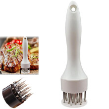 Stainless Steel Meat Tenderizer Tool 16 Pin for Steak and Chicken BBQ with Ergonomic Grip White