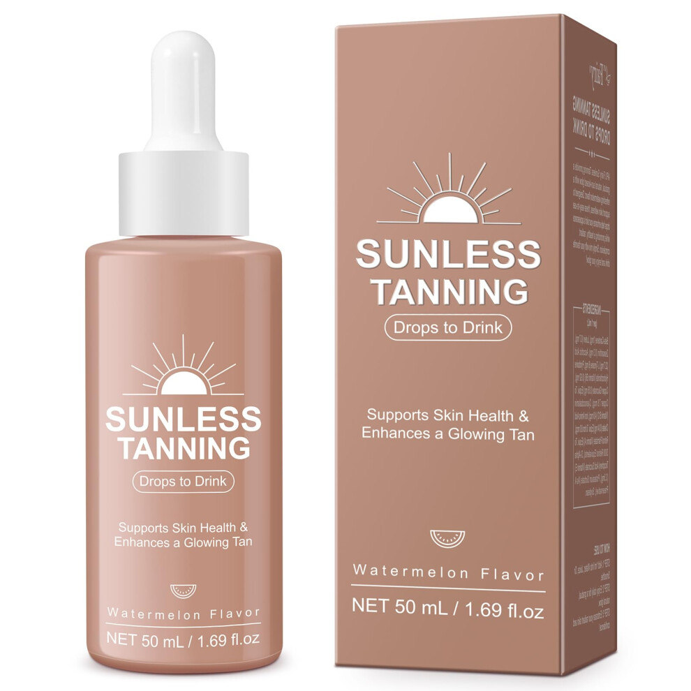 Oral Tanning Drops Watermelon Flavor Sunless Drinkable Self Tanner for Gradual Natural Bronzing 1.69fl oz