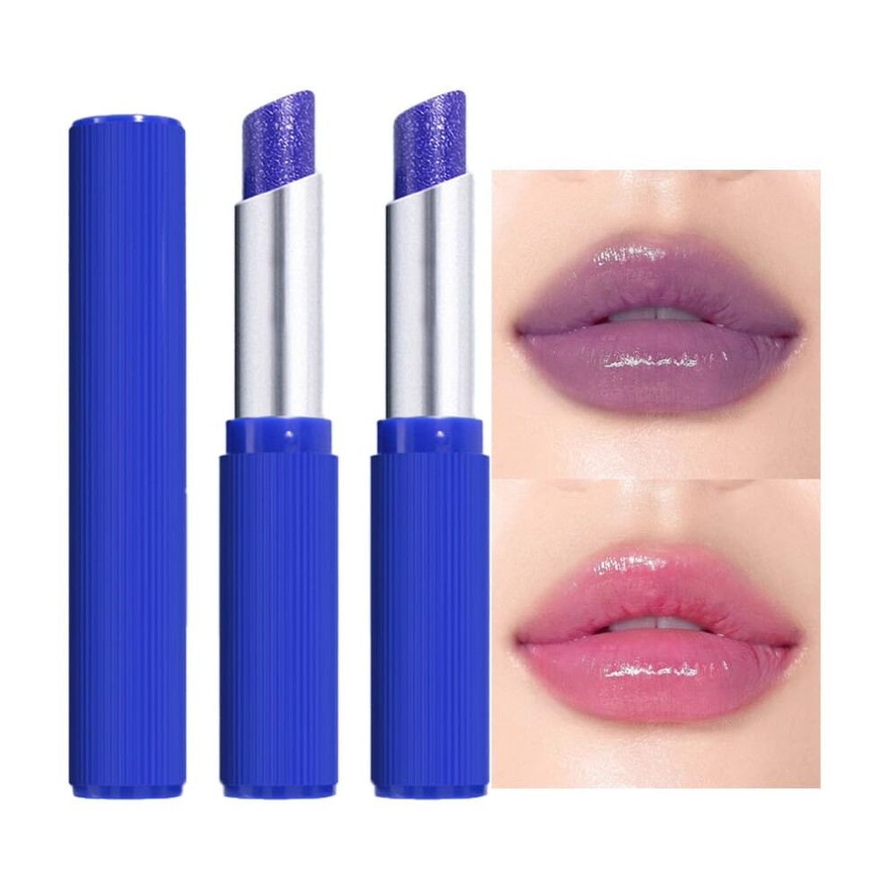 Pink 2Pcs Blue To Color Changing Lipstick, Long Lasting Moisturizing Temperatureactivated Tint
