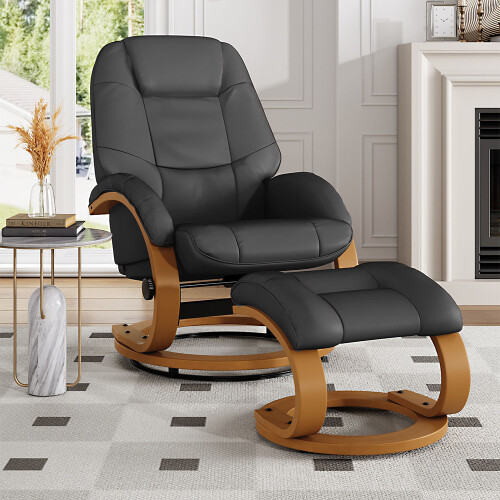 Living And Home Ergonomic Executive Office Reclining Chair with Footstool, Black