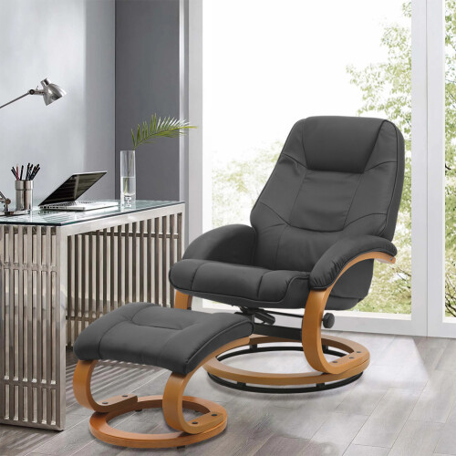 Living And Home Ergonomic Executive Office Reclining Chair with Footstool, Black 2