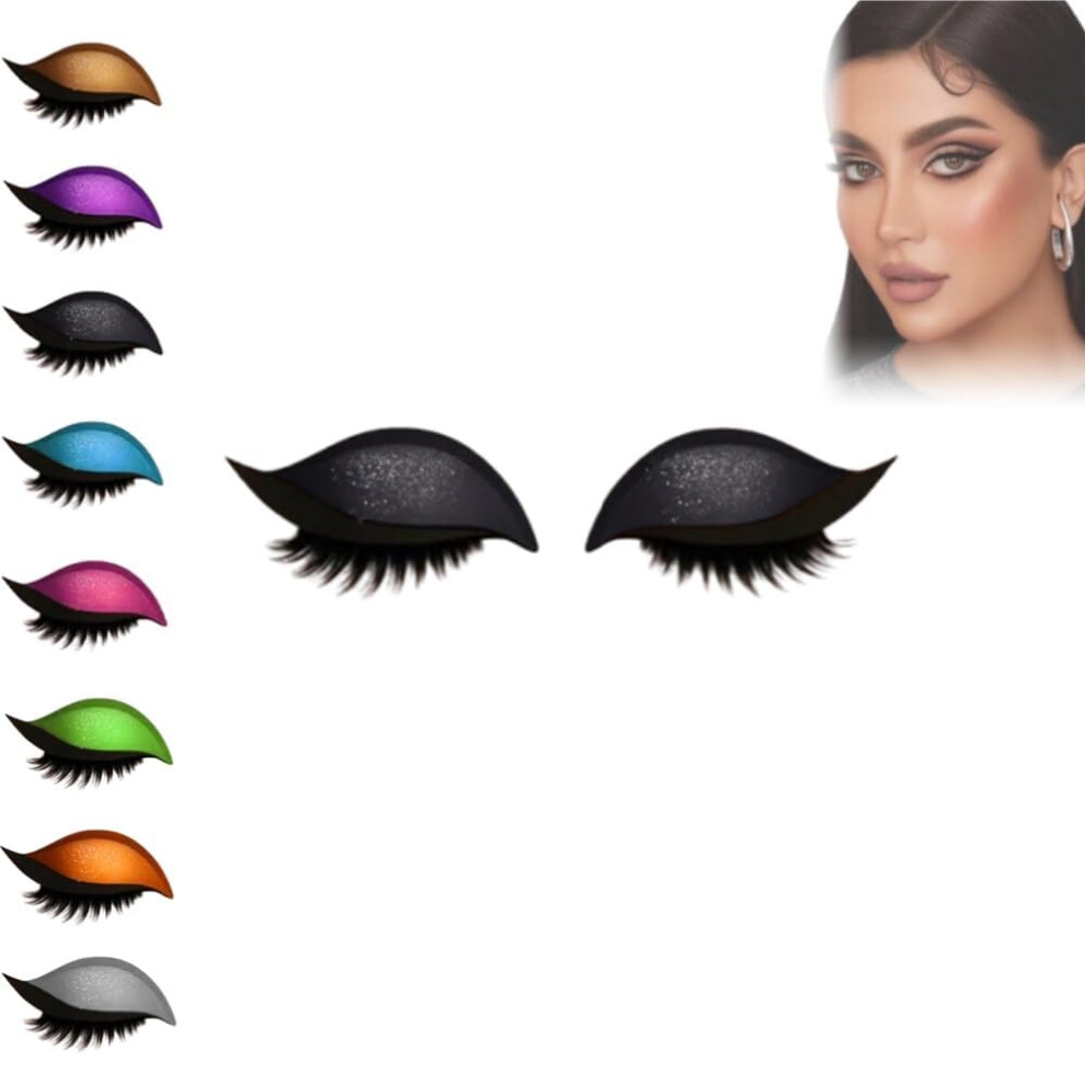 Black 2In1 Eyeshadow And Eyelash Sticker, Reusable False Lashes With Shadow, Waterproof Long Wear,