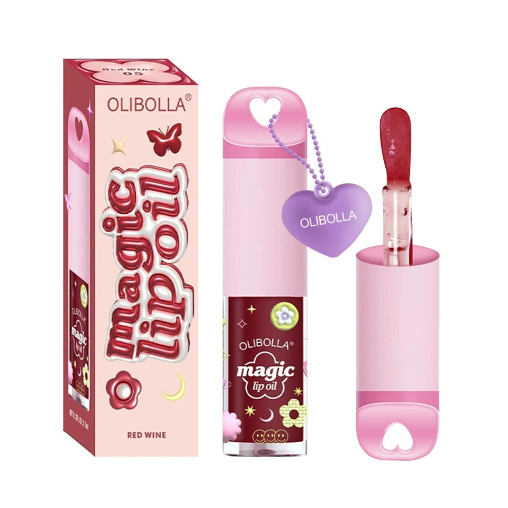 Red Tinted Lip Oil Wine Shade, Deep Hydration, Shine, Nonsticky Longlasting Wear