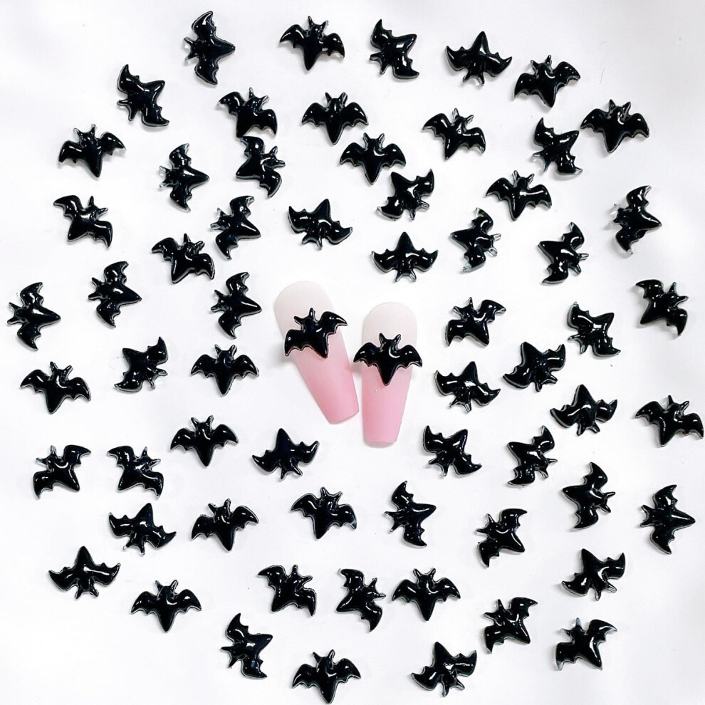 Black 50Pcs Halloween Nail Charms 3D Bat Nail Art Decorations Resin Diy Accessories For Acrylic Nails
