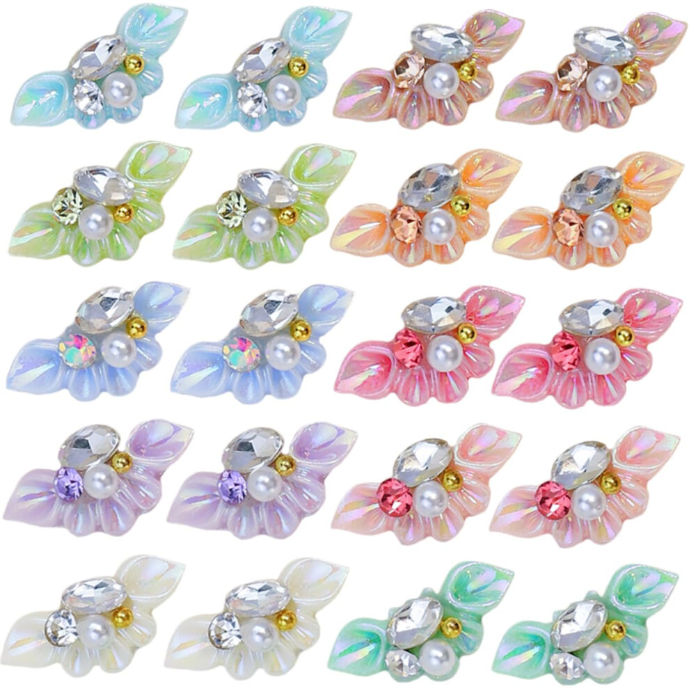 27Pcs Resin Flower Nail Charms with Pearl Accents for 3D Floral Manicure and DIY Nail Art