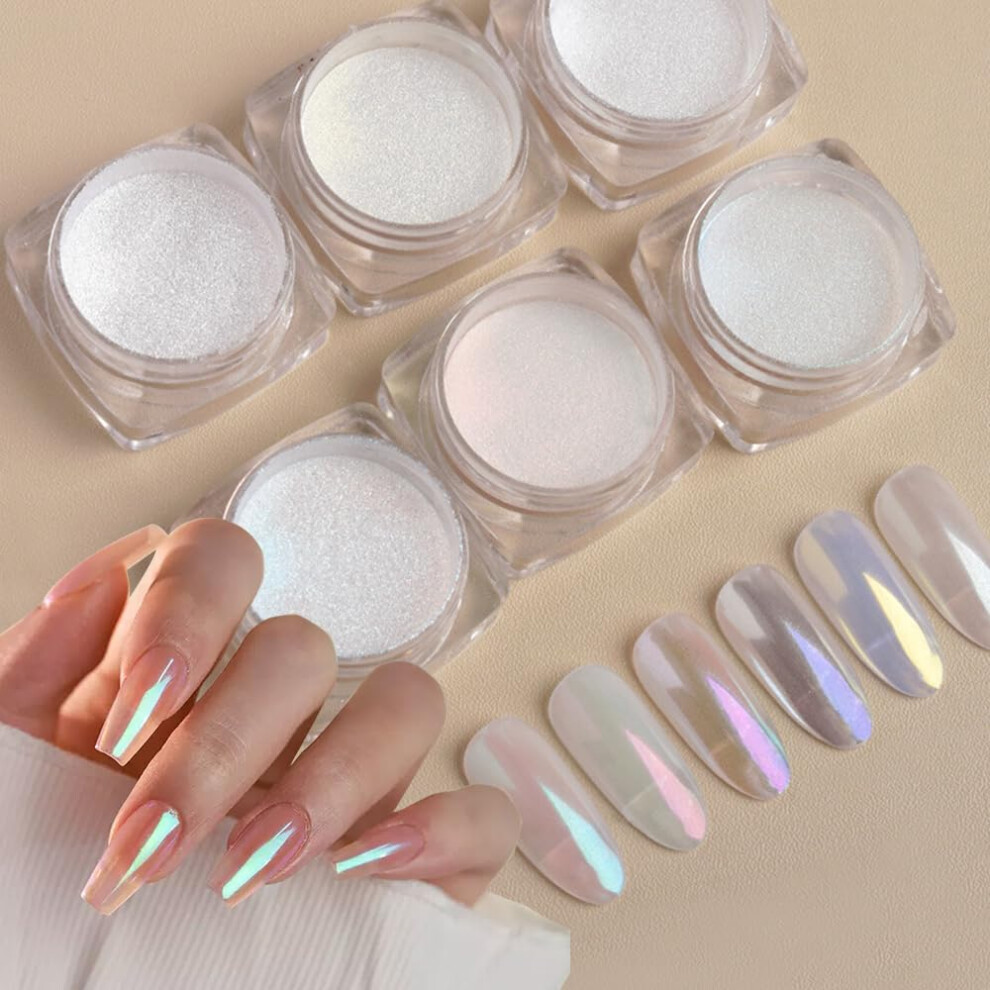 Aurora Chrome Nail Powder Set Iridescent Mermaid Pearl Pigment Six Colors Mirror Effect for Gel Nail Art