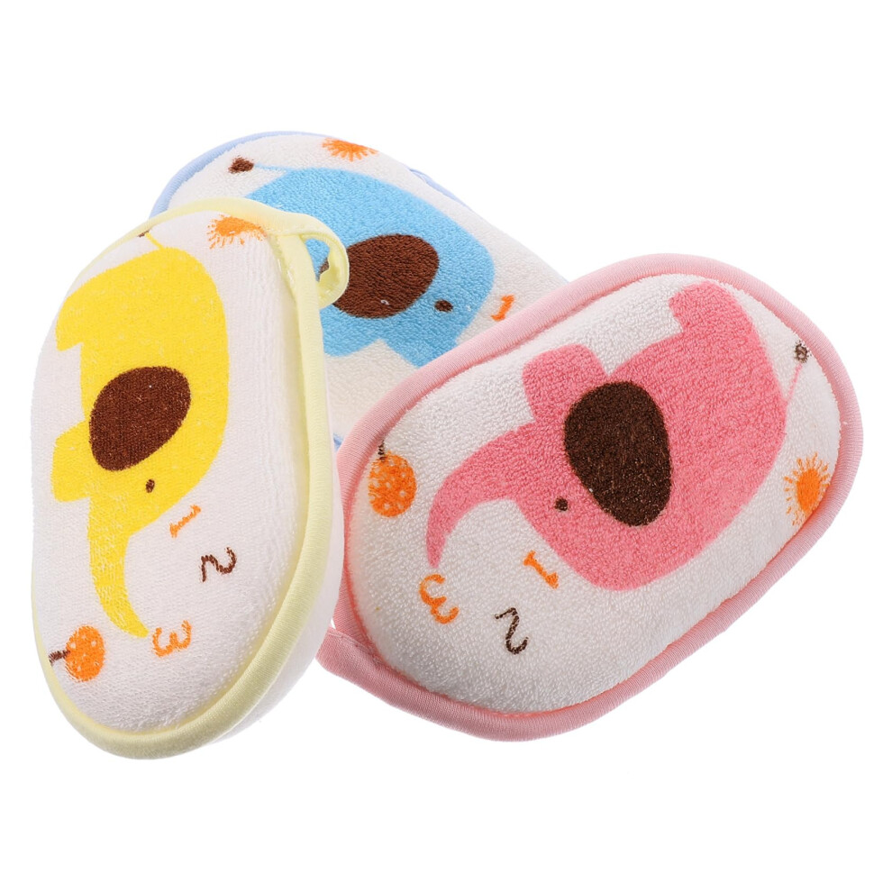 3Pcs Soft Cotton Baby Bath Sponge Set for Newborns with Gentle Skin Cleansing and Elephant Pattern