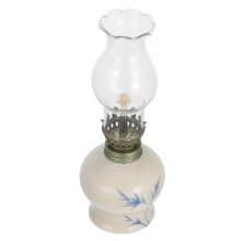 Vintage Ceramic Oil Lamp with Glass Chimney, Refillable Kerosene Lantern for Indoor and Outdoor Use