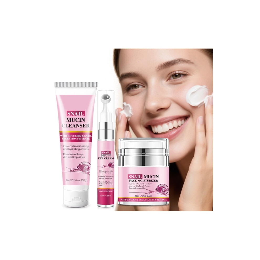Snail Mucin Skincare Set with Cleanser Eye Cream Moisturizer, Deep Hydration Korean Facial Kit