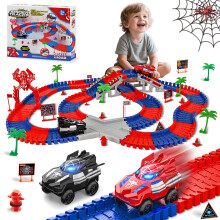 Race Track Toys for Kids Ages 38 with Monster Truck Track Set and 2 Speed Spider Cars, 212PCS