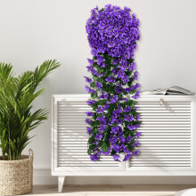 (Blue) Simulated Violet Wall Hanging Silk Flower Showcase Balcony Decoration Fake Flower 18 Head Hydrangea Decorative Flower