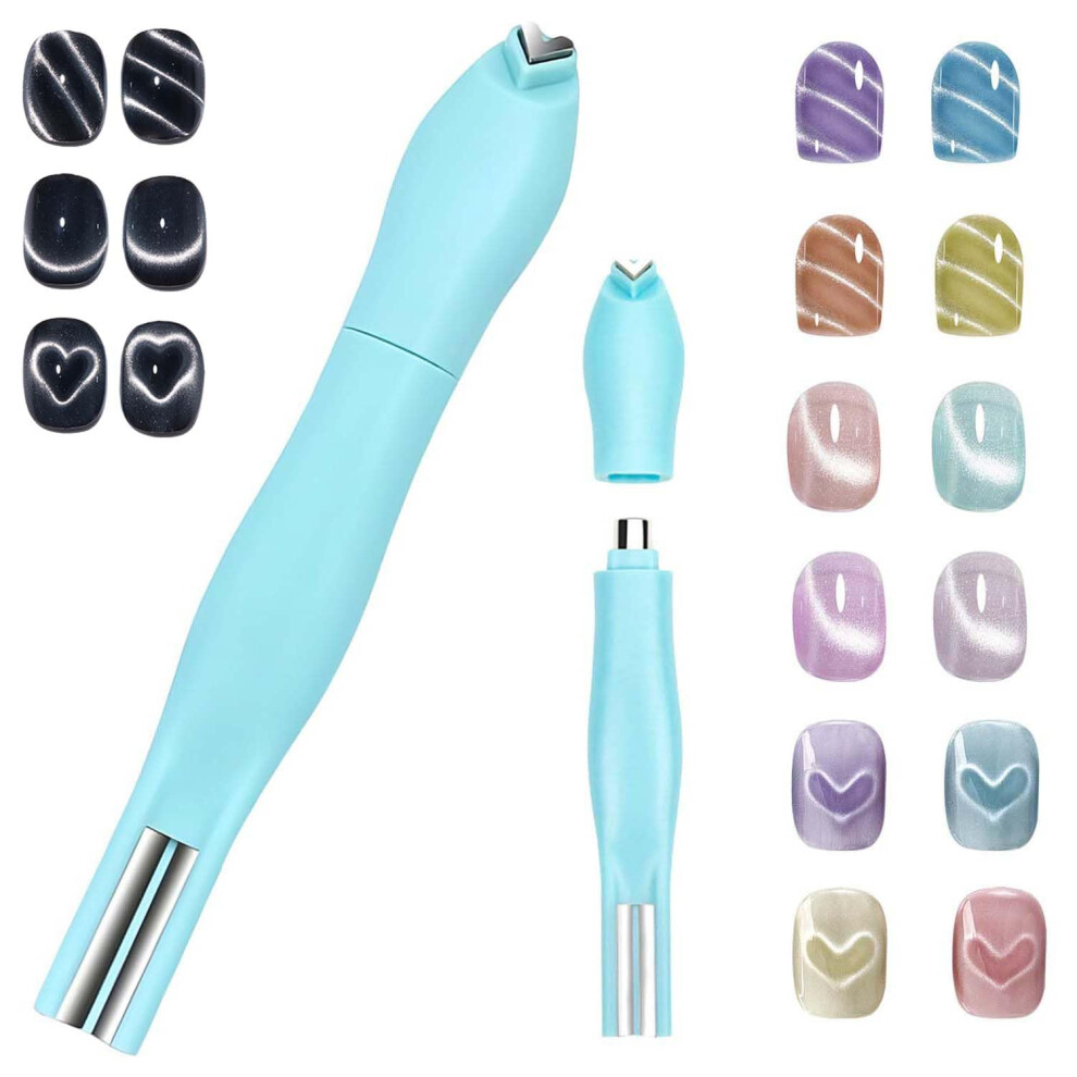 Green Cat Eye Nail Magnet 3In1 Heart Shape Magnetic Nail Art Tool For Gel Polish Diy Salon (Green)