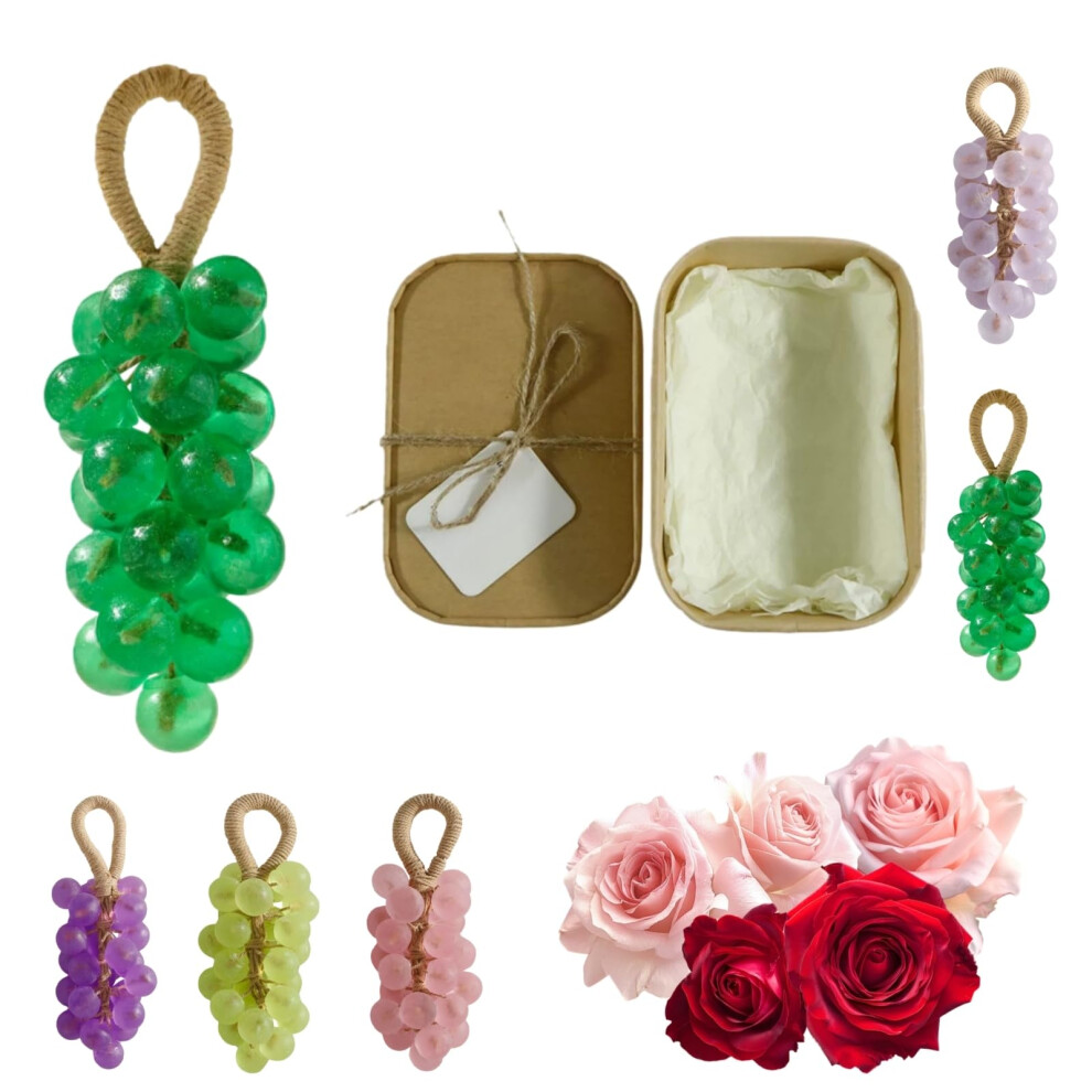 Handmade Glycerin Soap Crystal Grape Shape with Hanging Rope and Gift Box for Bathroom Sink (Color3)