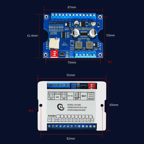 Industrial Voice Playback Module 80W MP3 Board USB CH358D 10Button Trigger for Broadcast 2