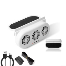 Solar Car Exhaust Fan with USB, Triple Fan 5000RPM Speed Air Vent, Dual Power, White