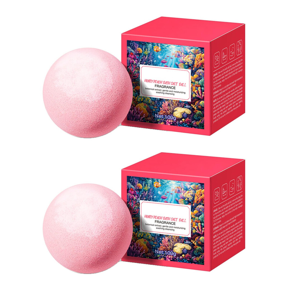 Peach Natural Bath Bombs 2Pack With Fruit Fragrance, Moisturizing Spa Gift Set For Bubble Bath