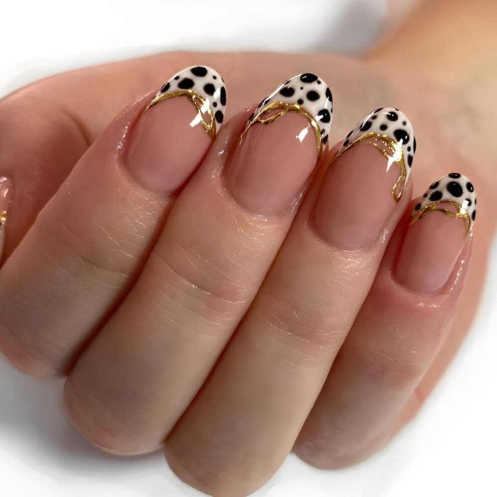 Cream Short Almond Press On Nails Nude Leopard Design Glossy Finish Reusable False Nails With Glue 30Pcs