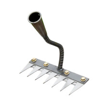 Garden Rake with 7 Tines Heavy Duty Manual Weeding Tool with Ergonomic Grip for Lawn and Farm