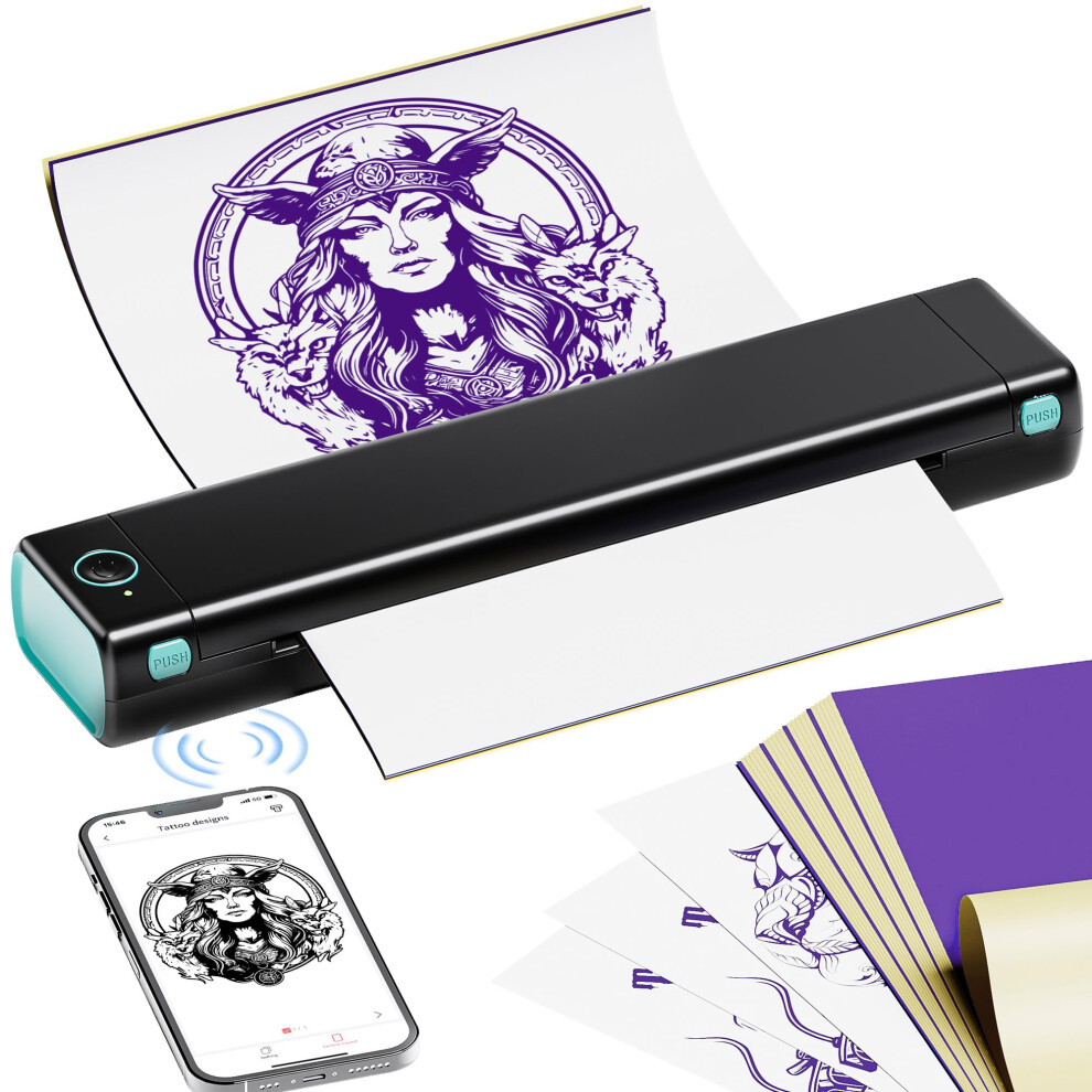 M08F Wireless Tattoo Stencil Printer with Bluetooth, Fast Thermal Printing, 10 Transfer Papers