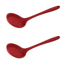 2Pcs Silicone Slotted Spoon Heat Resistant Non Stick Long Handle Skimmer for Cooking Frying Pasta Vegetables Red