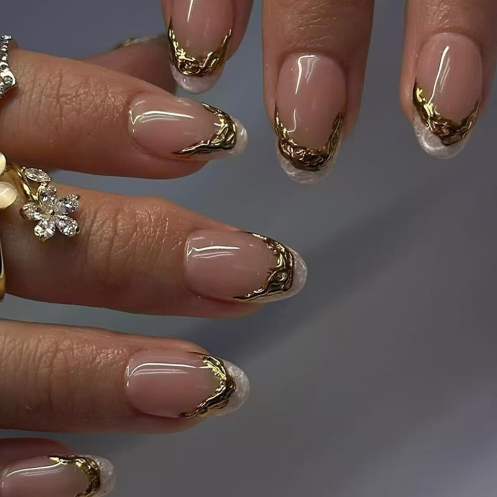 Glossy Almond Press On Nails Set Natural Full Cover Acrylic Glue On Nails with SalonQuality Finish