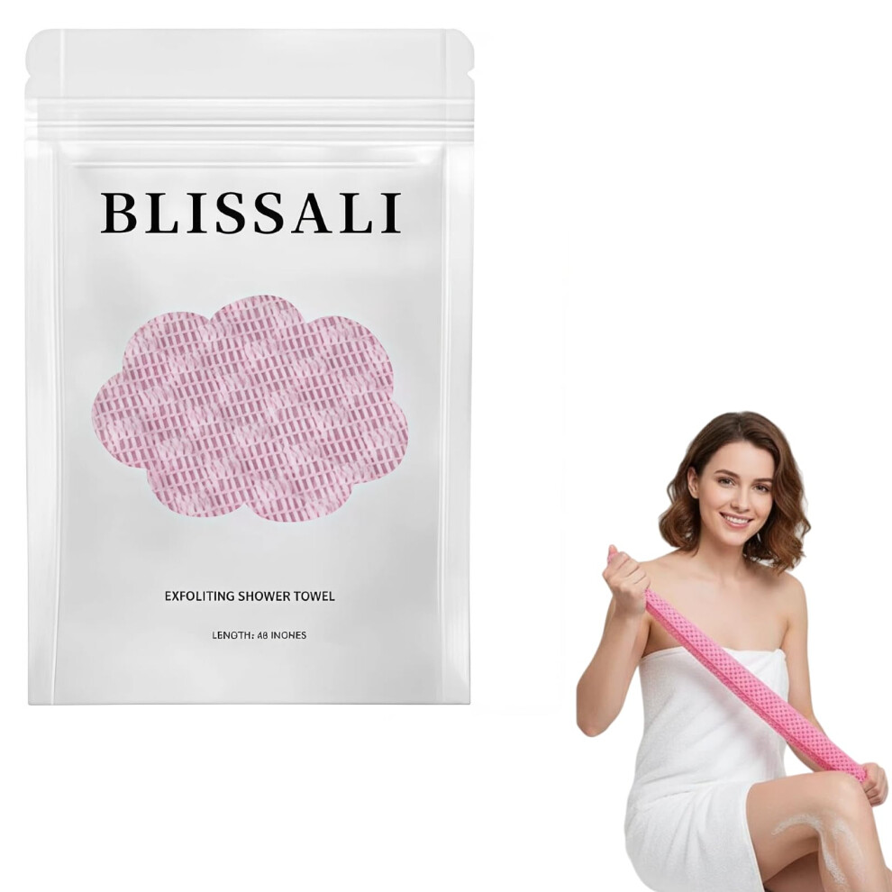 Pink Exfoliating Shower Towel With Dualsided Design, Extralong For Body And Face, Gentle