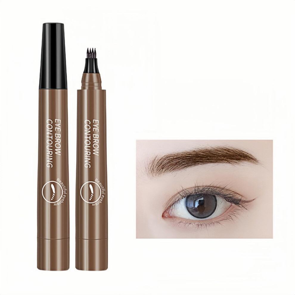 Brown 4Tip Microblading Eyebrow Pen Waterproof Long Lasting Smudgeproof Natural Hairlike Strokes Dark