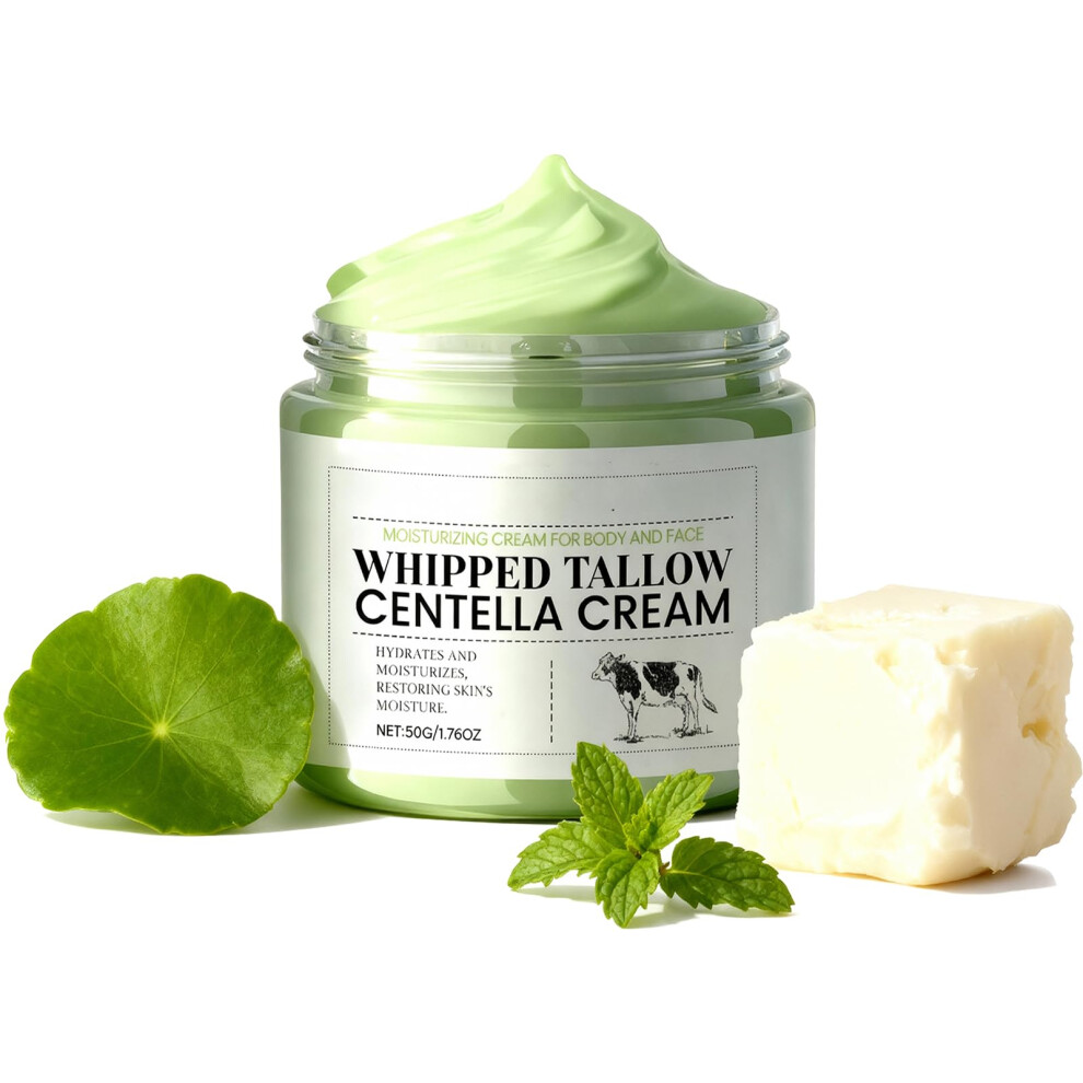 Whipped Grass Fed Beef Tallow Face Cream with Centella | Deep Hydration, Redness Relief, 50g
