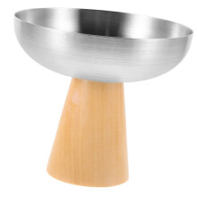 Elegant Stainless Steel Ice Cream Bowl with Wooden Base, Footed Dessert Cup for Home and Restaurant