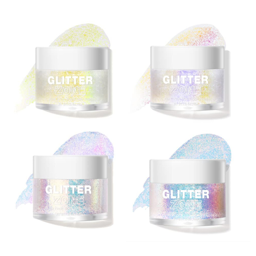Body Glitter Gel Set 4pcs â Holographic Sparkle Vegan Cosmetic Glitter for Face, Hair, Nails and Festivals