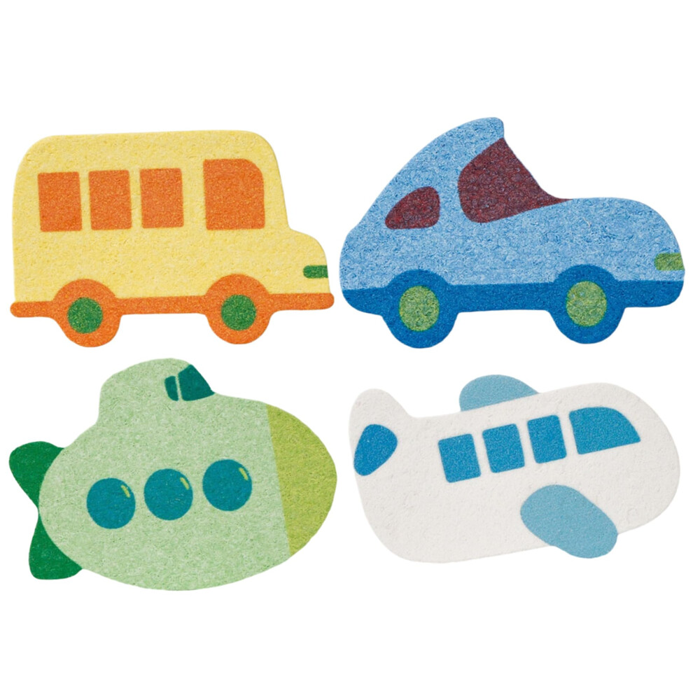 4PCS Cute Cartoon Baby Bath Sponge Set for Toddler Kids, Soft Vehicle Shapes, Gentle QuickDry Foam