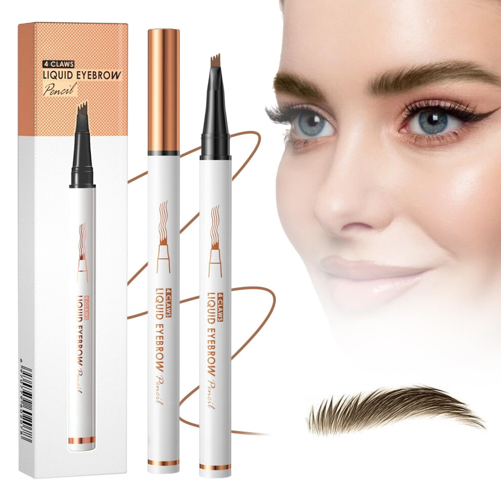 Microblading Eyebrow Pen 2pcs Dark Brown with 4 Fork Precision Tip and Long Lasting Hairlike Strokes