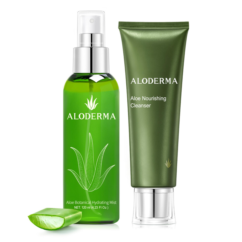 Organic Aloe Vera Facial Cleanser and Hydrating Face Mist Set for Radiant Moisturized Skin