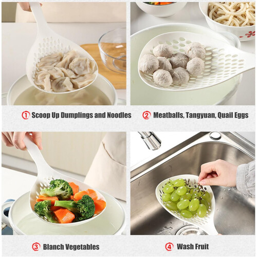 Plastic Strainer with Handle, Quick Drain Kitchen Skimmer for Pasta and Vegetables, Orange 2