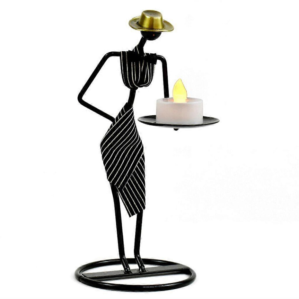 (As Show, Black1) Nordic Metal Candlestick Abstract Character Waiter Sculpture Candle Holder Handmade Figurines Home Decoration Art Gift 3242242689378