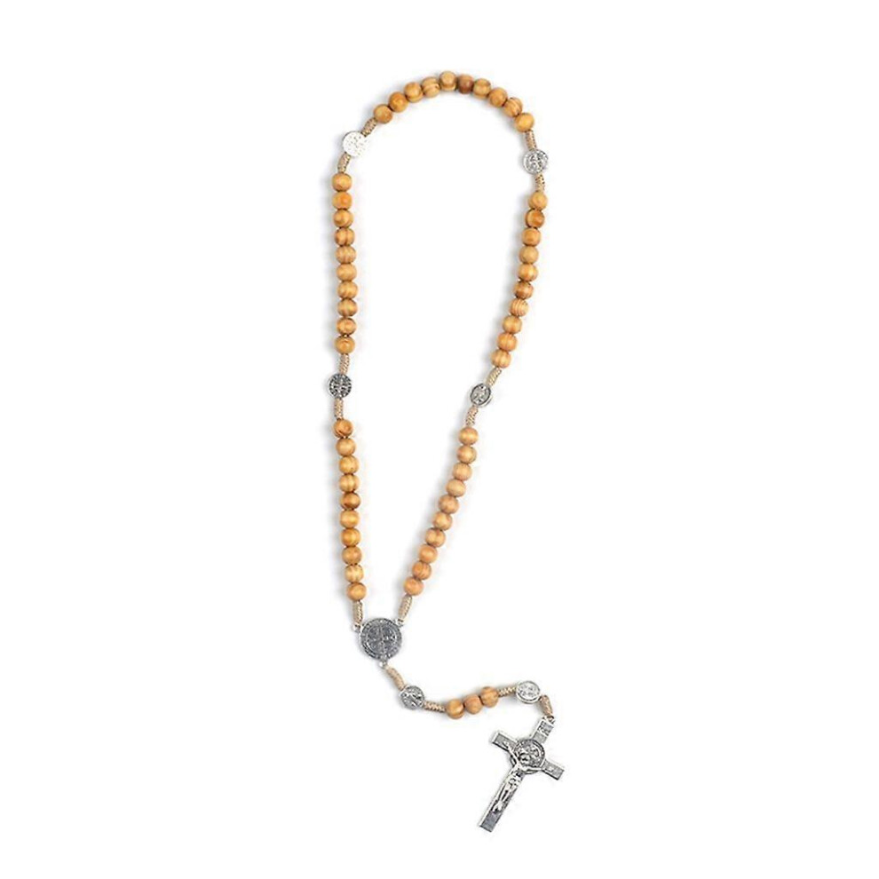 (As Show, A) Twist Wood Bead Cross Rosary Necklace Bead Hangable Pendant 5213747876431