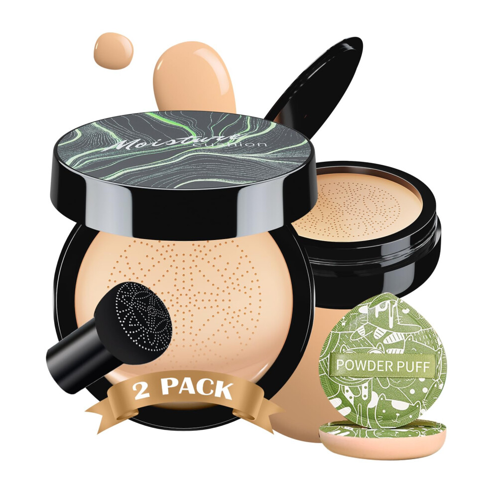 Cream Air Cushion Cc With Mushroom Head Sponge Â Longlasting Brightening Bb Foundation, Natural Dewy 2Pcs