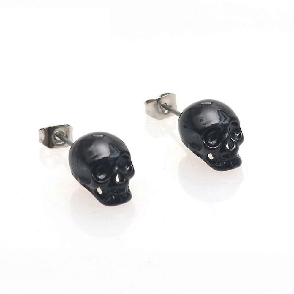 (As Show, Black) Gothic Punk Silver/Black Skull Hoop Earrings For Men Women Holidays Jewelry 3242242662999