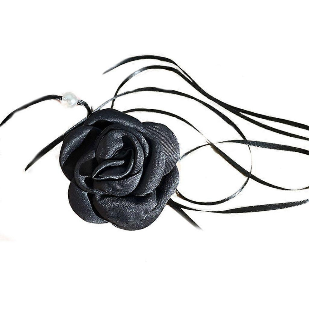 (As Show, White) Unique Gothic Big Rose Clavicle Chain Necklace Women Ladies Fashionable Choker 5213747801563