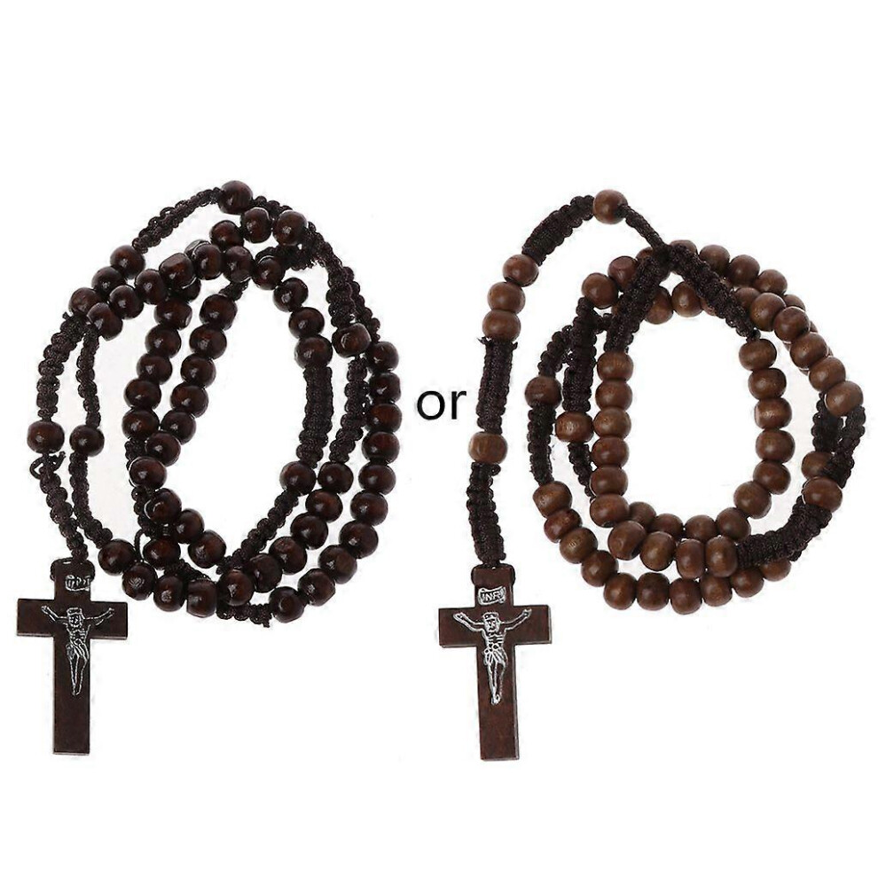 (As Show, 2) Religious Catholic Necklace Wooden Bead Rosary Necklace With Jesus Imprint For C 5213747865299