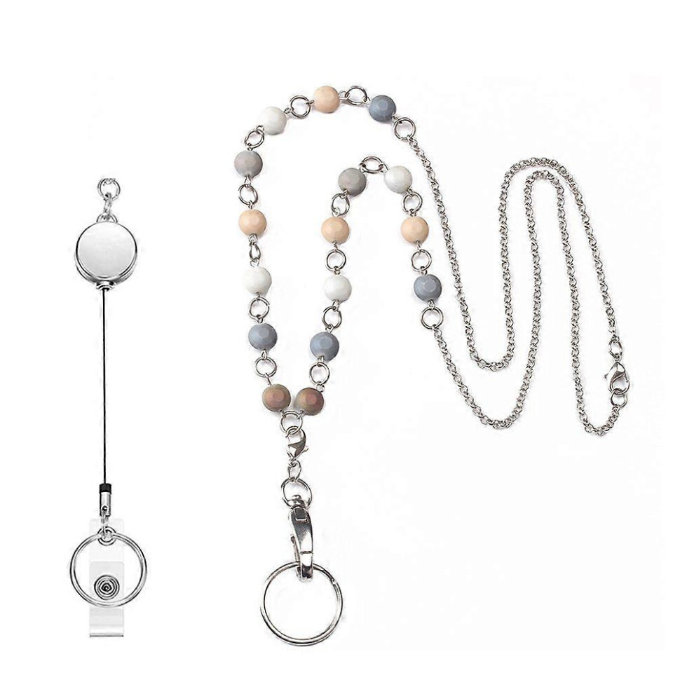 (As Show, C) Simple Beaded Chain Id Badge Holder Leaves Retractable Lanyard Necklace Jewelry 3242242618125