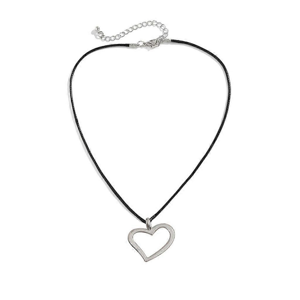 (As Show, Black) Hollow Heart Choker Necklace Unique Pendant Charm Neck Chain Jewelry Y2k Gift 3242242646302