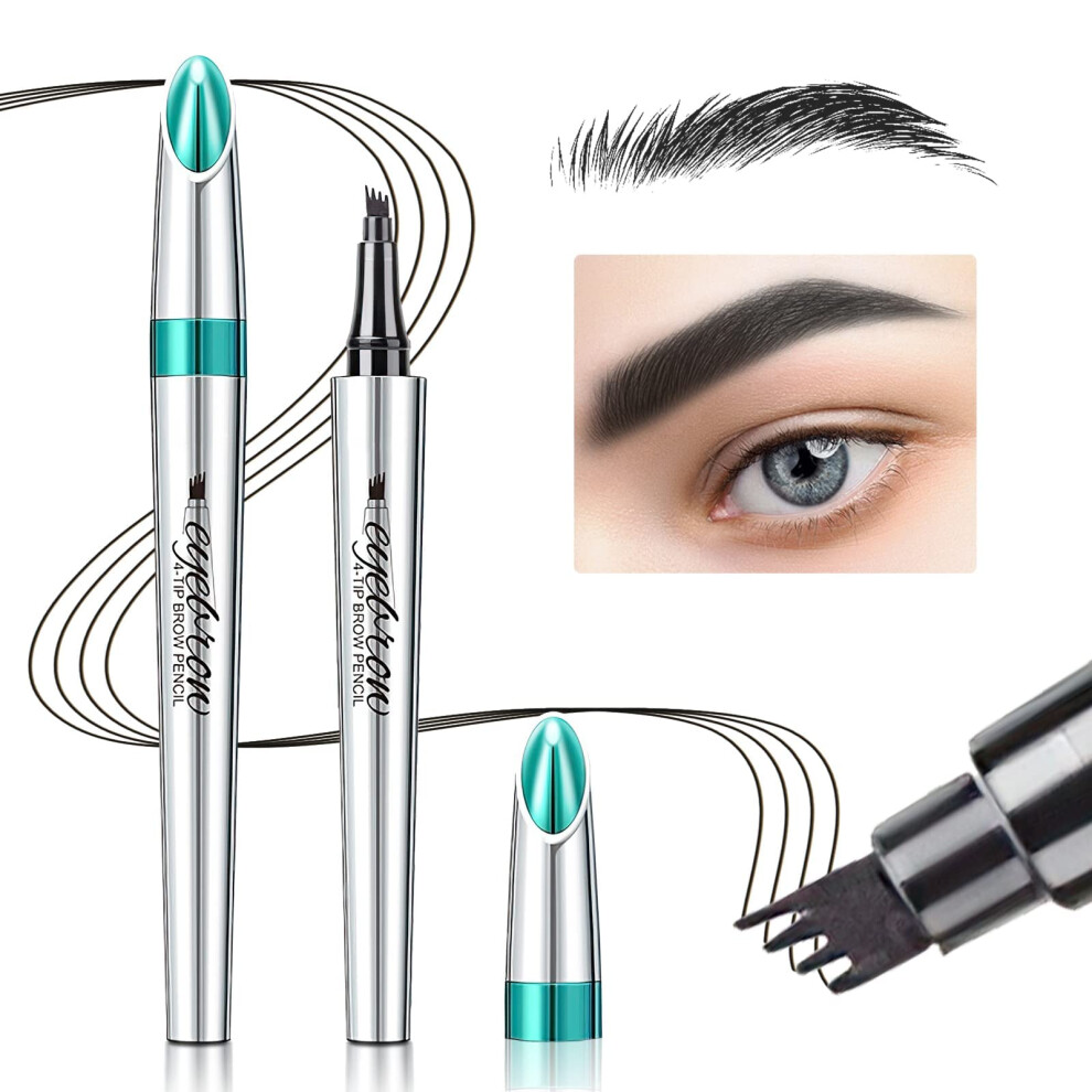 Black Waterproof Microblading Eyebrow Pen 4 Tip Tattoo Brow Pencil Creates Natural Hairlike Strokes