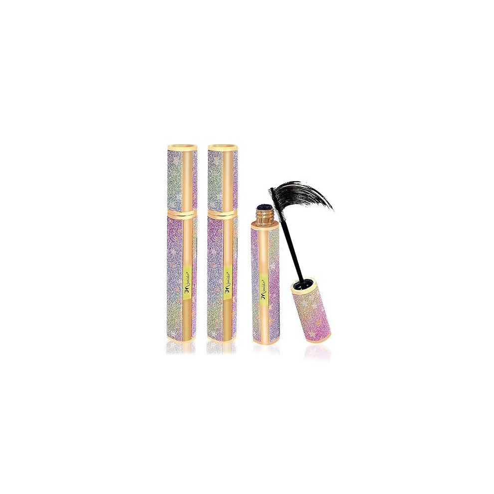 Black,Gold 2 Pack 4D Silk Fiber Waterproof Volumizing Mascara Black Lengthening Smudgeproof Allday Wear Gold