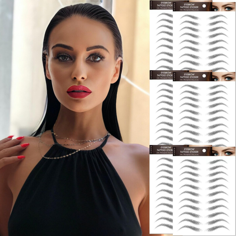 Black 4D Realistic Eyebrow Tattoo Stickers 66 Pairs Waterproof Long Lasting Natural Arched Fake Eyebrows For Women