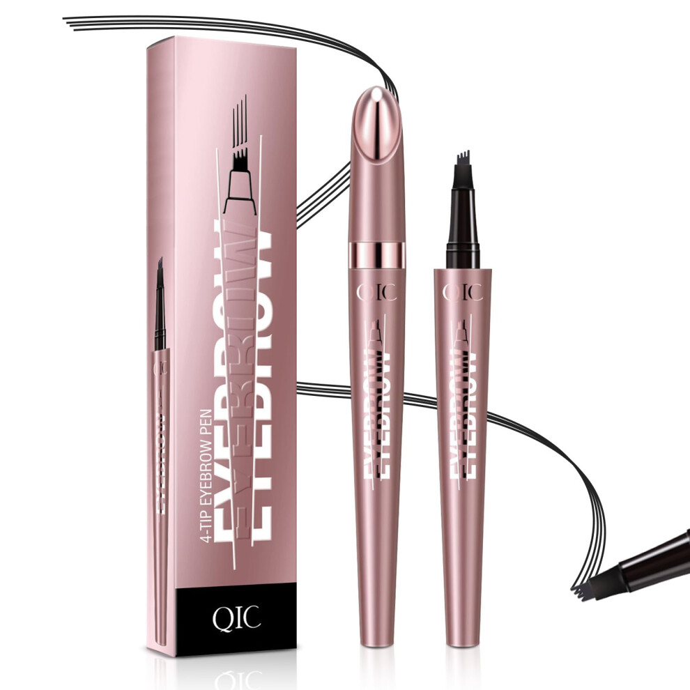 Black Waterproof 4Tip Microblading Eyebrow Pencil Longlasting Natural Brow Contouring Pen
