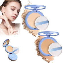 Matte Finishing Powder Waterproof Long Lasting Oil Control Wet and Dry Compact for Oily Skin (#01+#03 Standard)