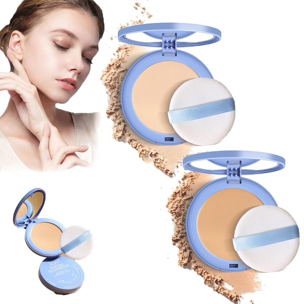Matte Finishing Powder Waterproof Long Lasting Oil Control Wet and Dry Compact for Oily Skin (#01+#03 Standard)
