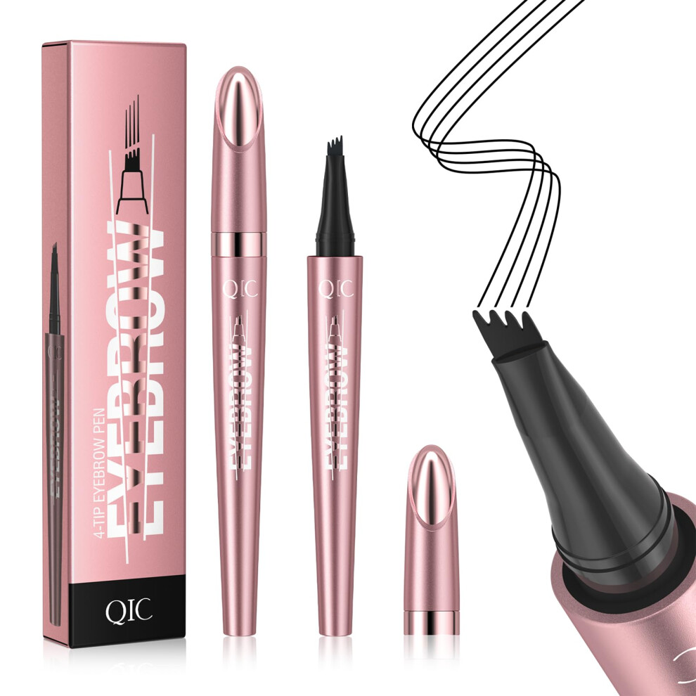 Black Microblading Eyebrow Pen 4 Fork Tip Waterproof Long Lasting Brow Pencil For Natural 3D Look
